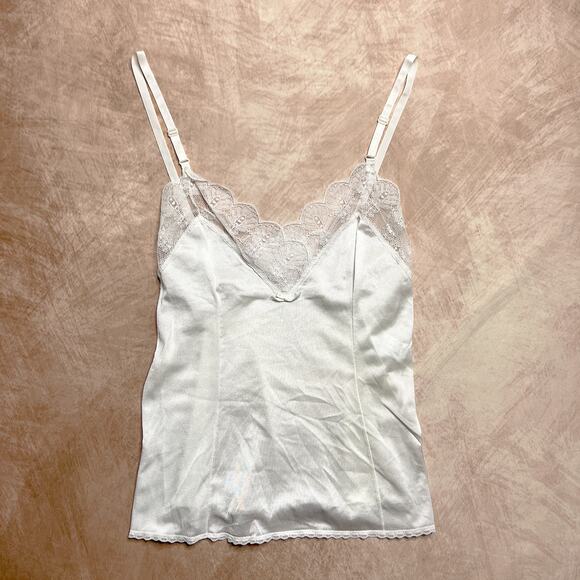 Vintage 90s Vassarette Underneath it All Art Deco Lace Sleeveless Cami Slip Tank - Picture 1 of 7
